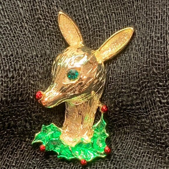 Rudolph Red Nosed Reindeer Vtg Christmas Brooch Pin by Gerry's J175 - Picture 1 of 4